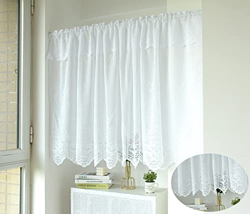 Yaland Scheibengardinen mit gestickt halbtransparent Bistrogardine mit Blumen-Motiven in Spitzen-Optik landhausstil Panneaux KurzeStore(Weiß BxH 100x50 1 Stück von Yaland