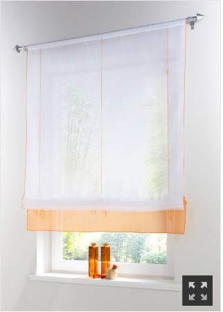 Yaland Voile Modernes Bändchenrollo mit farbigem Abschluss Küchen Transparentes Raffrollo Wohnzimmer Gardinenschals (BxH 100x155cm, orange) 1 Stück von Yaland