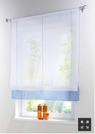 Yaland Voile Modernes Bändchenrollo mit farbigem Abschluss Küchen Transparentes Raffrollo Wohnzimmer Gardinenschals (BxH 120x155cm, blau) 1 Stück von Yaland