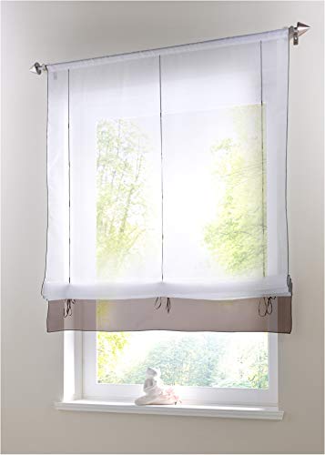 Yaland Voile Modernes Bändchenrollo mit farbigem Abschluss Küchen Transparentes Raffrollo Wohnzimmer Gardinenschals (BxH 80x155cm, Kaffee) 1 Stück von Yaland