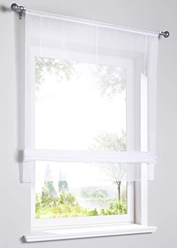 Yaland Voile Modernes Bändchenrollo mit farbigem Abschluss Küchen Transparentes Raffrollo Wohnzimmer Gardinenschals (BxH 80x155cm, weiß) 1 Stück von Yaland