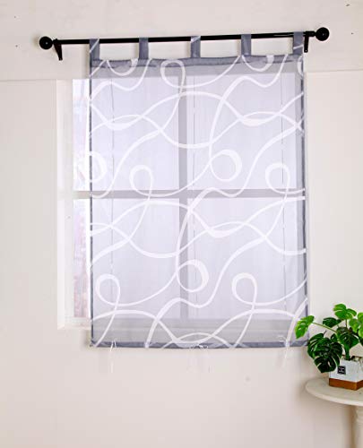 Yaland Voile Raffrollo mit Bedruckt Strefien Muster transparente Raffgardine mit Schlaufen Wohnzimmer Schals (BxH 60x150cm, grau) 1 Stück von Yaland