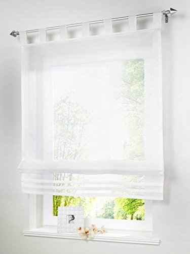 Yaland Voile Raffrollo mit Faltenblende Unifarbiges Küchen Transparentes Raffrollo mit Schlaufen Wohnzimmer Gardinenschals (BxH 100x155cm, weiß) 1 Stück von Yaland