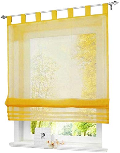 Yaland Voile Raffrollo mit Faltenblende Unifarbiges Küchen Transparentes Raffrollo mit Schlaufen Wohnzimmer Gardinenschals (BxH 60x155cm, gelb) 1 Stück von Yaland
