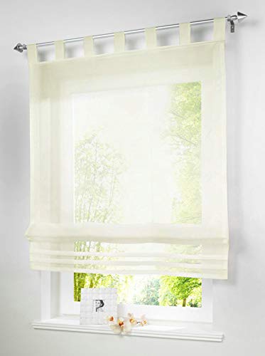 Yaland Voile Raffrollo mit Faltenblende Unifarbiges Küchen Transparentes Raffrollo mit Schlaufen Wohnzimmer Gardinenschals (BxH 80x155cm, beige) 1 Stück von Yaland