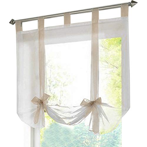 Yaland Voile Raffrollo mit Schlaufen transparente Unifarbige Raffgardine mit Schlaufen Wohnzimmer Schals (BxH 100x140cm, Sand) 1 Stück von Yaland
