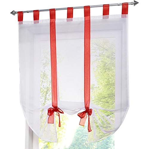 Yaland Voile Raffrollo mit Schlaufen transparente Unifarbige Raffgardine mit Schlaufen Wohnzimmer Schals (BxH 120x140cm, rot) 1 Stück von Yaland