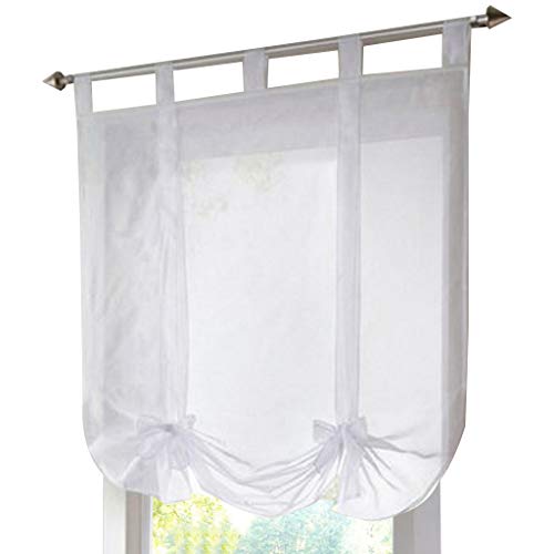 Yaland Voile Raffrollo mit Schlaufen transparente Unifarbige Raffgardine mit Schlaufen Wohnzimmer Schals (BxH 80x140cm, weiß) 1 Stück von Yaland