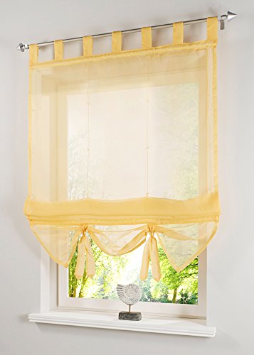Yaland Voile Raffrollo transparentes einfarbiges Raffollo mit Schlaufen Schlaufenrollo Fenster Schal (BxH 100x155, gelb) 1 Stück von Yaland