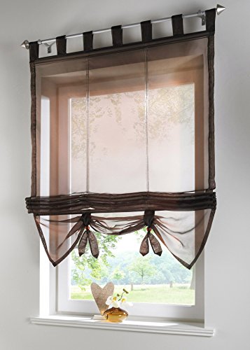 Yaland Voile Raffrollo transparentes einfarbiges Raffollo mit Schlaufen Schlaufenrollo Fenster Schal (BxH 120x155, Kaffee) 1 Stück von Yaland