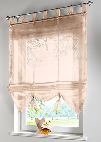 Yaland Voile Raffrollo transparentes einfarbiges Raffollo mit Schlaufen Schlaufenrollo Fenster Schal (BxH 120x155, Sand) 1 Stück von Yaland