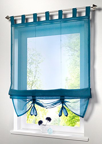 Yaland Voile Raffrollo transparentes einfarbiges Raffollo mit Schlaufen Schlaufenrollo Fenster Schal (BxH 120x155, blau) 1 Stück von Yaland