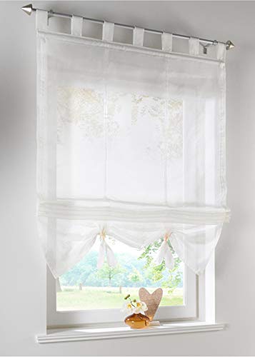 Yaland Voile Raffrollo transparentes einfarbiges Raffollo mit Schlaufen Schlaufenrollo Fenster Schal (BxH 140x155, beige) 1 Stück von Yaland