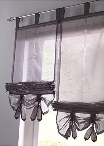 Yaland Voile Raffrollo transparentes einfarbiges Raffollo mit Schlaufen Schlaufenrollo Fenster Schal (BxH 60x155, grau) 1 Stück von Yaland