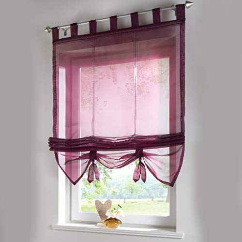 Yaland Voile Raffrollo transparentes einfarbiges Raffollo mit Schlaufen Schlaufenrollo Fenster Schal (BxH 60x155, lila) 1 Stück von Yaland