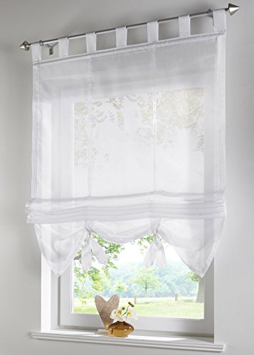Yaland Voile Raffrollo transparentes einfarbiges Raffollo mit Schlaufen Schlaufenrollo Fenster Schal (BxH 60x155, weiß) 1 Stück von Yaland