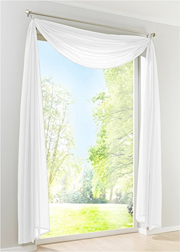 Yaland Voile Transparenter Freihandbogen einfarbig Uni Querbehang Wohnzimmer Gardinenschals (BxH 140x500, weiß) 1 Stück von Yaland