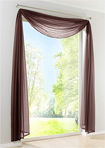 Yaland Voile Transparenter Freihandbogen einfarbig Uni Querbehang Wohnzimmer Gardinenschals (BxH 140x600, braun) 1 Stück von Yaland