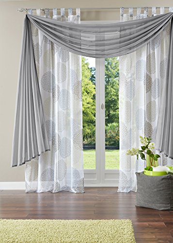 Yaland Voile Transparenter Freihandbogen einfarbig Uni Querbehang Wohnzimmer Gardinenschals (BxH 140x700, grau) 1 Stück von Yaland