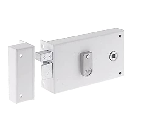 Yale Horizontaler Wandschloss, mit Nussbohrung Links – YAH37G – Weiß, 2 Schlüssel im Lieferumfang enthalten, Achse 55 mm, Vierkant 6 mm, Version Links – für Gitter und Tor von Yale