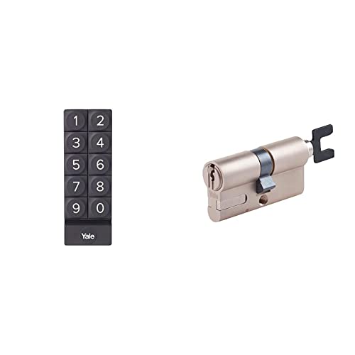 Yale Smart Keypad (05/301000/BL) – Schwarze digitale Smart Lock-Tastatur für Linus mit One-Touch-Verriegelung & – Längenverstellbarer Linus®-Zylinder (05/501000/SN) von Yale