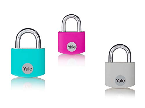 Yale - YE3B/32/116/1 Standardsicherheit 32 mm Aluminium Vorhängeschloss - gemischt (rosa, blauGrau, Grau) - offener Stahlhähne - 3 Tasten von Yale