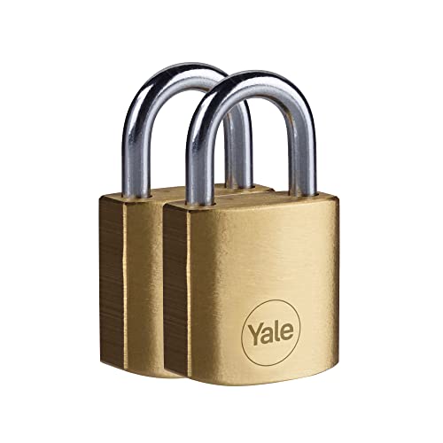 Yale - Y110B/30/115/2 Standardsicherheit 30mm Messing Vorhängeschloss, 2er Set - offener Stahlbügel - 3 gleichschließende Schlüssel von Yale