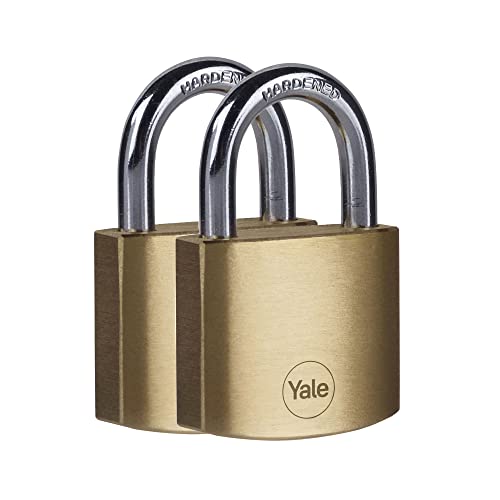 Yale - Y110B/40/122/2 Standardsicherheit 40 mm Messing Vorhängeschloss, 2er Set - offener Stahlbügel - 3 gleichschließende Schlüssel von Yale