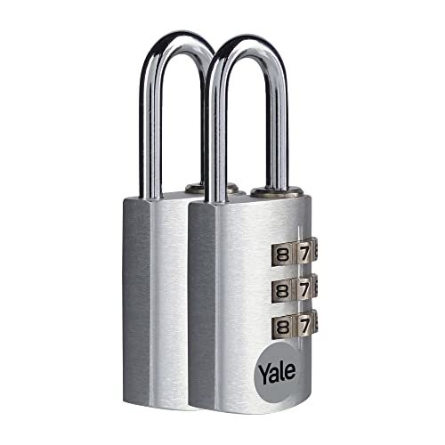 Yale - YE3CB/20/121/2/S Standard Security 20mm Aluminium Kombination Vorhängeschloss - Silber - Offener Stahlbügel - 3-Ziffern-Kombinationsschloss, 2er Set von Yale