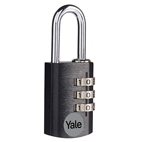 Yale - YE3CB/20/121/1/BK Standardsicherheit 20mm Aluminium Kombination Vorhängeschloss - Schwarz - Offener Stahlbügel - 3-Ziffern-Kombinationsschloss von Yale