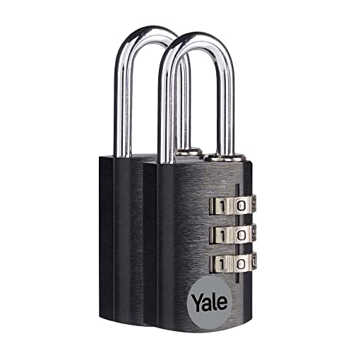 Yale - YE3CB/20/121/2/BK Standard Security 20mm Aluminium Kombination Vorhängeschloss - Schwarz - Offener Stahlbügel - 3-Ziffern-Kombinationsschloss, 2er Set von Yale