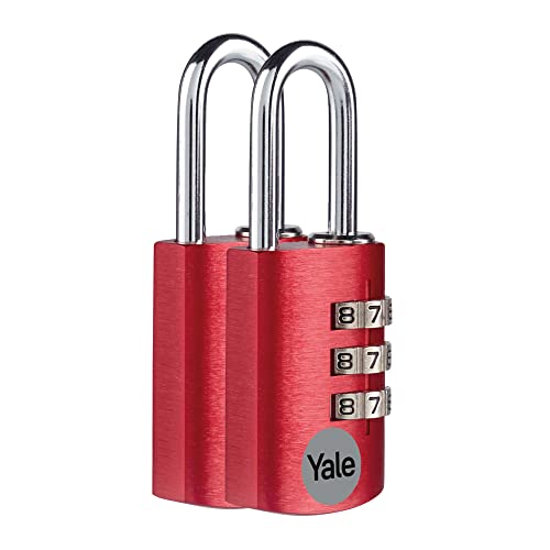 Yale - YE3CB/20/121/2/CO Standardsicherheit 20mm Aluminium Kombination Vorhängeschloss - Rot - Offener Stahlbügel - 3-Ziffern-Kombinationsschloss, 2er Set von Yale