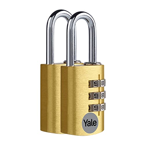 Yale - YE3CB/20/121/2/GO Standardsicherheit 20mm Aluminium Kombination Vorhängeschloss - Gold - Offener Stahlbügel - 3-Ziffern-Kombinationsschloss, 2er Set von Yale