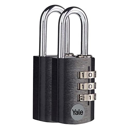 Yale - YE3CB/28/126/2/BK Standard Security 28mm Aluminium Kombination Vorhängeschloss - Schwarz - Offener Stahlbügel - 3-Ziffern-Kombinationsschloss, 2er Set von Yale