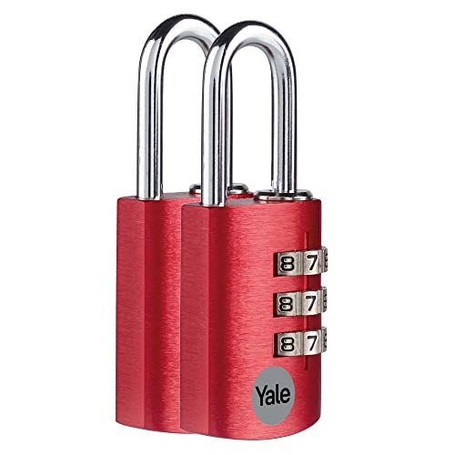 Yale - YE3CB/28/126/2/CO Standardsicherheit 28 mm Aluminium Kombination Vorhängeschloss - Rot - Offener Stahlbügel - 3-Ziffern-Kombinationsschloss, 2er Set von Yale