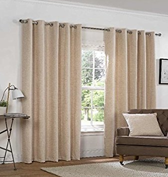 Yale schwere Chenille Öse/Ring Top Gefüttert Paar Vorhänge, Polyester, Beige Natur, 90 x 229 cm von Yale