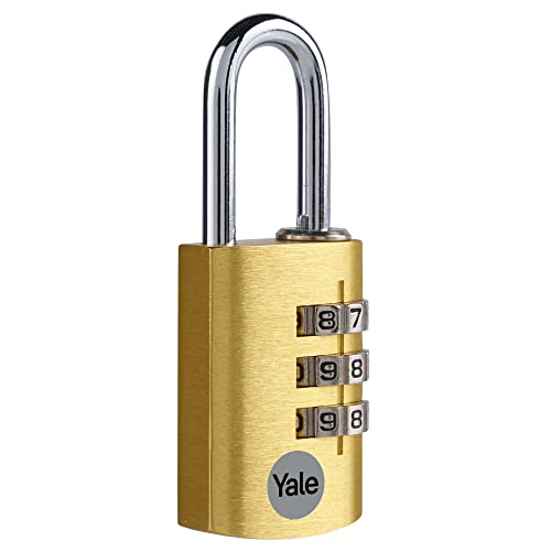 Yale - YE3CB/28/126/1/GO Standardsicherheit 28 mm Aluminium Kombination Vorhängeschloss - Gold - Offener Stahlbügel - 3-Ziffern-Kombinationsschloss von Yale