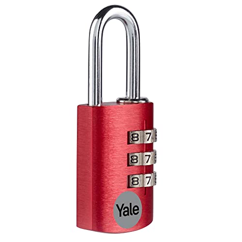 Yale - YE3CB/20/121/1/CO Standardsicherheit 20mm Aluminium Kombination Vorhängeschloss - Rot - Offener Stahlbügel - 3-Ziffern-Kombinationsschloss von Yale