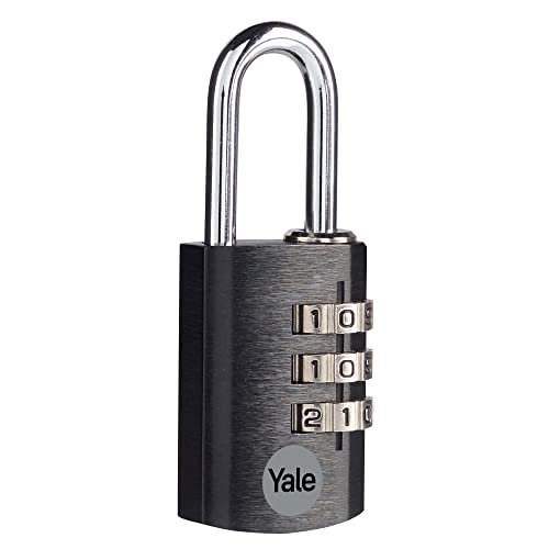 Yale - YE3CB/28/126/1/BK Standard Security 28mm Aluminium Kombination Vorhängeschloss - Schwarz - Offener Stahlbügel - 3-Ziffern-Kombinationsschloss von Yale