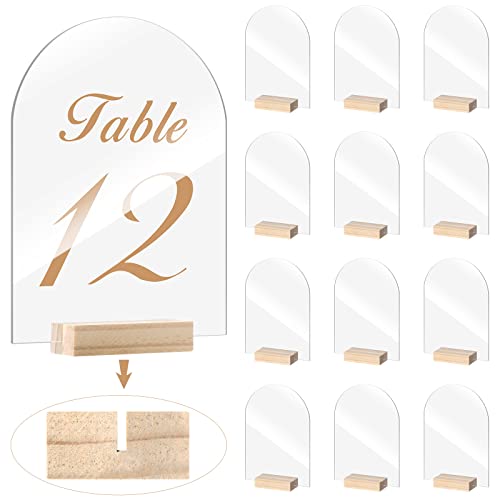 12 Stück transparente leere Acrylplatten mit 12 Stück Holzständer Halter Acryl DIY Schilder Acryl Tischnummern moderne Schilder Acryl Plakette Acryl Tischaufsätze Dekor für Hochzeit (10,2 x 15,2 cm) von Yalikop