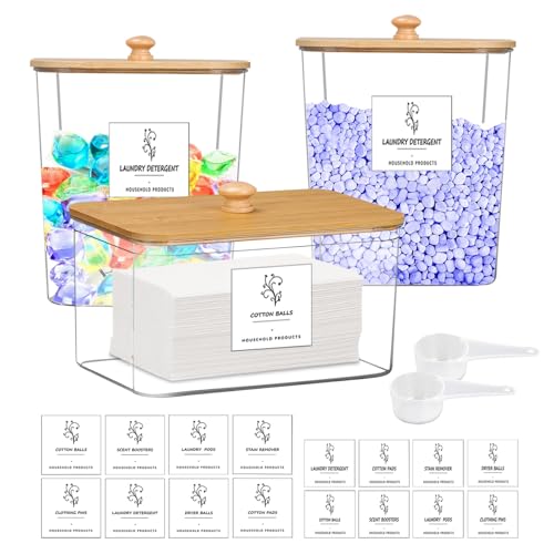 Yallmie 3 StüCk Waschmittel Aufbewahrung, Waschpulver Aufbewahrung WäSchepods BehäLter Waschpulver BehäLter Mit 16 Etiketten Und 2 LöFfeln FüR Waschmittel, Pods & WeichspüLer von Yallmie