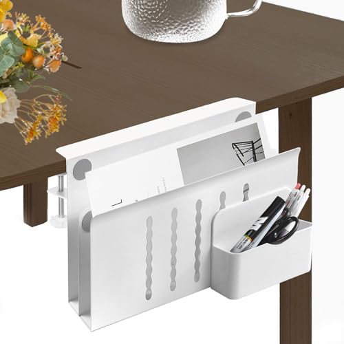 Yallmie 30 * 19.9cm Schreibtisch Seitenaufbewahrung, Aluminium Laptop Halterung mit Magnetischer Stifthalter, Ohne Bohren Desk Side Storage Unter Schreibtisch für Büro und Haus (Doppelt Weiß) von Yallmie