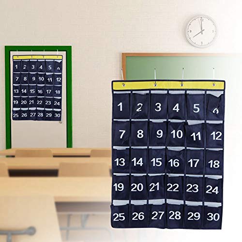 Yallmie Nummerierte Aufbewahrungstasche für Klassenzimmer, 30 Nummerierte Taschen Handy Aufbewahrungstasche mit 4 Türhaken, 67×96cm Handy Taschen Handytasche Handygarage Klassenzimmer, Marineblau von Yallmie