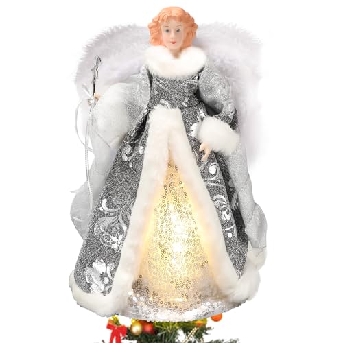 Yallmie 32cm Engel für Weihnachtsbaum, Weihnachtsbaum Spitze Engel Stoff Weihnachtsengel Baumspitze, Christbaumspitze Engel Batteriekontrolle Engel Weihnachtsbaum für Weihnachtsbaumdekoration (Silber) Yallmie 32cm Engel für Weihnachtsbaum, Weihnachtsbaum Spitze Engel Stoff Weihnachtsengel Baumspitze, Christbaumspitze Engel Batteriekontrolle Engel Weihnachtsbaum für Weihnachtsbaumdekoration (Silber) von Yallmie