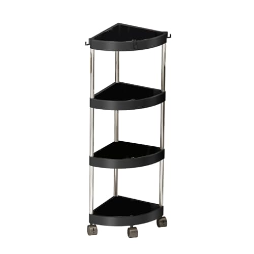 Yallmie 4 Etagen Duschablage Ohne Bohren Stehende, 26×26×82cm Duschregal Ecke mit Rädern und 3 Haken, Kunststoff Metall Dusch Regal Duschregal Stehend Ecke Shower Shelf für Shampoo und Duschgel von Yallmie