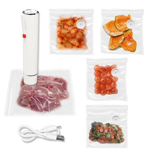 Yallmie Handvakuumierer, Vakuumierer mit 65 kPa Saugkraft und 5 Wiederverwendbare Vakuumbeutel, USB-C Laden Vakuumpumpe Vakuumiergerät für Lebensmittel Vakuum Sealer für Lebensmitteln, Gemüse, Obst von Yallmie