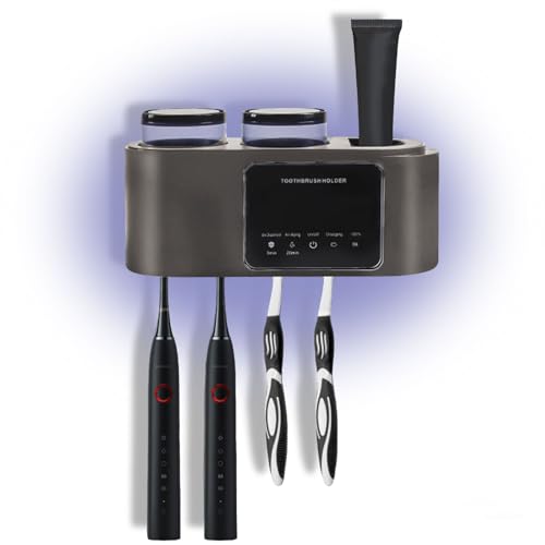 Yallmie UV-Zahnbürste Sanitizer für 4 Zahnbürsten, UV-Zahnbürsten-Desinfektionsmittel Toothbrush Sanitizer Holder, 1800mah USB Aufladbar UV Desinfektions Zahnbürstenhalter Wandmontage für Bad (Grau) Yallmie UV-Zahnbürste Sanitizer für 4 Zahnbürsten, UV-Zahnbürsten-Desinfektionsmittel Toothbrush Sanitizer Holder, 1800mah USB Aufladbar UV Desinfektions Zahnbürstenhalter Wandmontage für Bad (Grau) von Yallmie