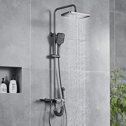 Yalsfowe Duscharmatur Set, Duschsystem mit Temperaturanzeige, Regenduschkopf mit armatur, Handbrause, Bidet-Dusche, Wasserfall-Wannenhahn, Mischbatterie Dusche, Dusche Regendusche Set von Yalsfowe