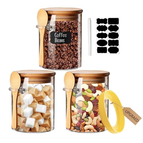 Yalucky Glasbehälter Vorratsdosen mit Deckel Luftdicht und Löffel Overnight Oats Gläser Vorratsgläser für Lebensmittel für Kaffee/Tee/Zucker/Gewürze Meal Prep Glas Zuckerdose Aufbewahrung Küche von Yalucky