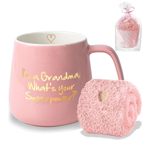 Muttertagskaffeetasse Geschenke - Ich bin eine Oma, was ist Ihre Supermacht Keramik Teetasse - Geburtstagsgeschenke für Mütter und Oma rosa 350ml 12oz (Oma) von Yalucky
